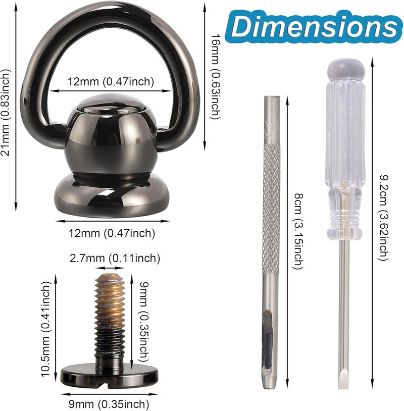 Notgia 4Pcs D Rings for Purse Brass Rivets for Leather Rotatable Purse Strap Hardware Ball Button Studs for Handbag D Rings Chicago Screws for Repair Purse Dog Collar Leather Crafts (Black) - Image 2